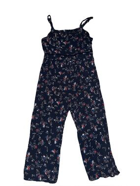 Xhilaration Navy Floral Jumpsuit with Red and White Accents